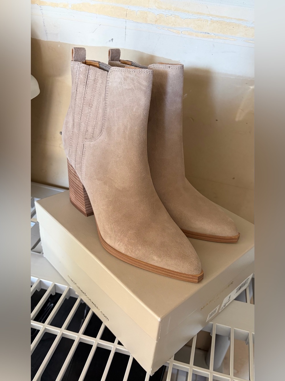 Marc Fisher Suede Ankle Boots in Light Taupe